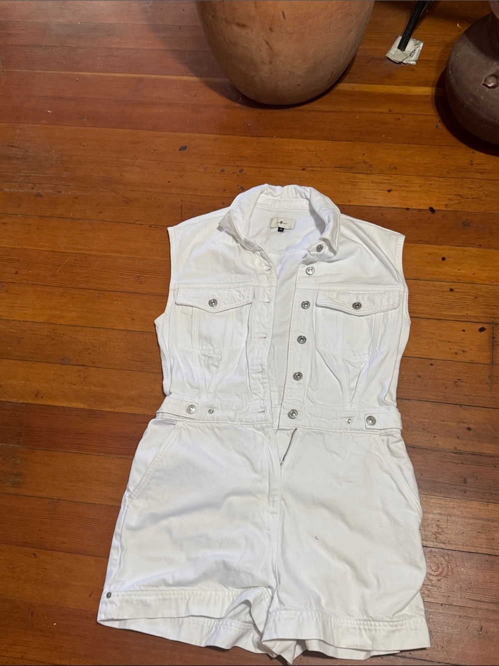 7 For All Mankind White Denim Sleeveless Romper